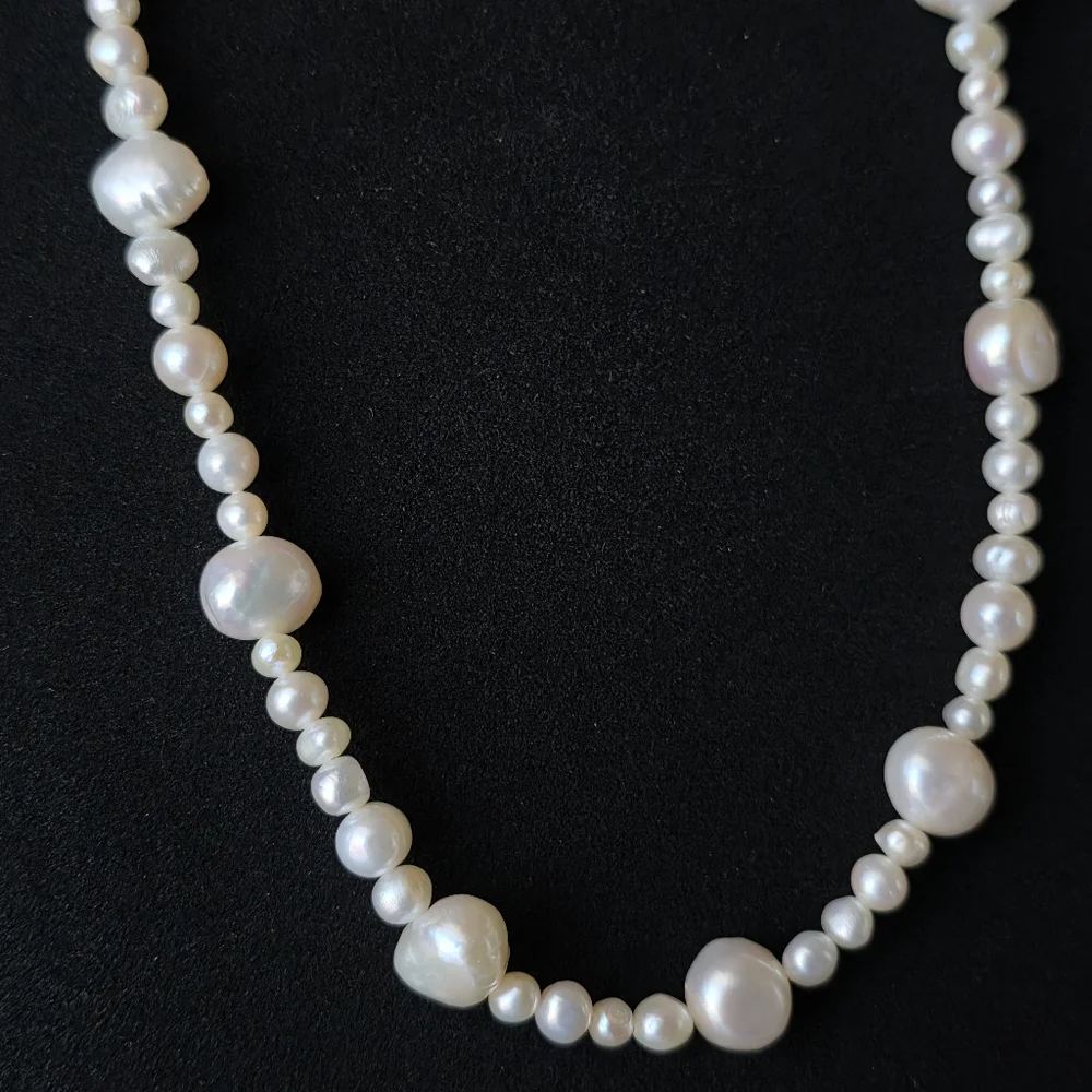 Vintage Baroque Pearl Necklace 925 Sterling Silver Signed CGI CN